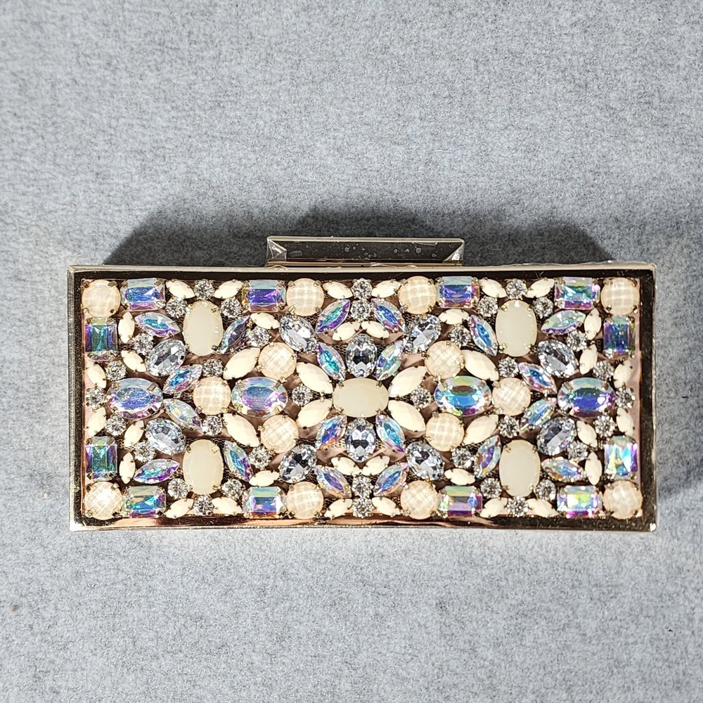 Asos‎ Beryl Dune London Clutch Womens Dichroic Rhinestone Evening Bag Gold Chain